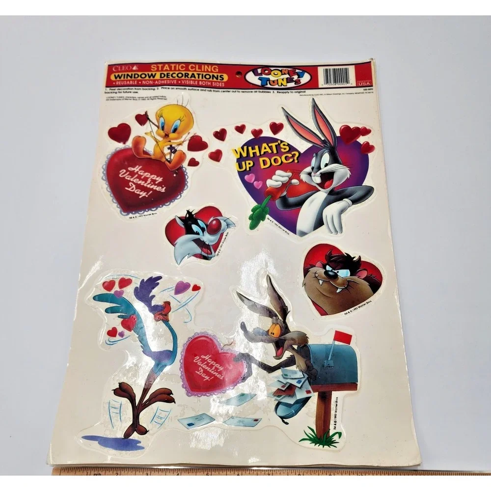 VINTAGE‎ CLEO WINDOW CLINGS BUGS BUNNY TWEETY BIRD VALENTINES DAY